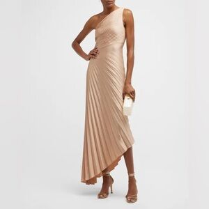 A.L.C. Delfine Pleated One-Shoulder Midi Dress in Champagne
